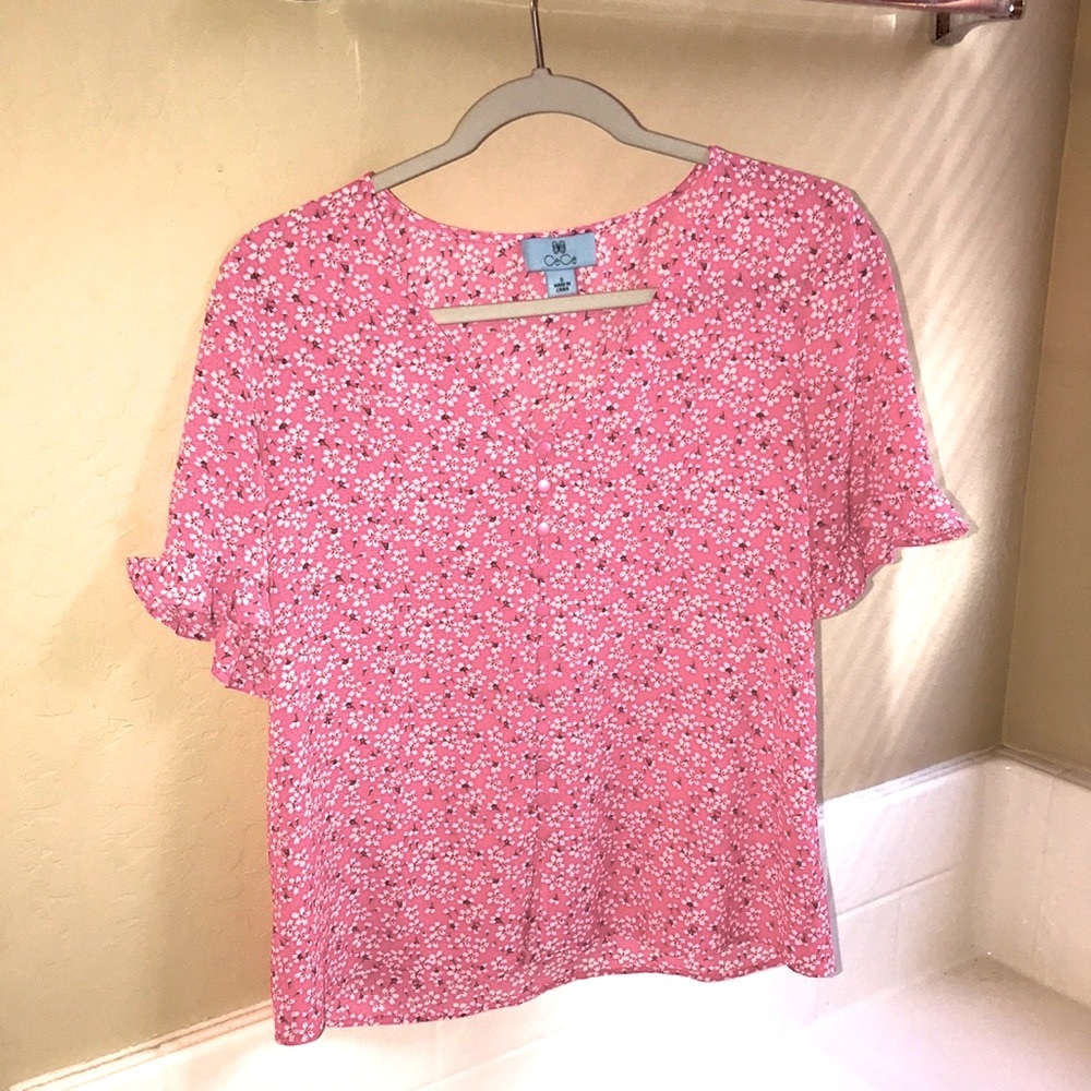 Floral summer pink blouse